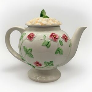 Vintage Schmid Teapot Musical Tea Pot Pink Flowers plays "The Rose"